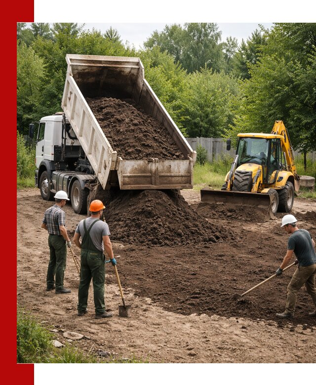 Доставка и укладка грунта для выравнивания участка в Белогорске