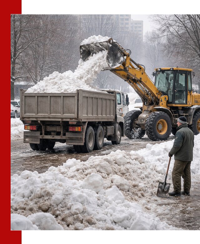 Вывоз снега грузовой техникой в Белогорске оперативно и чисто