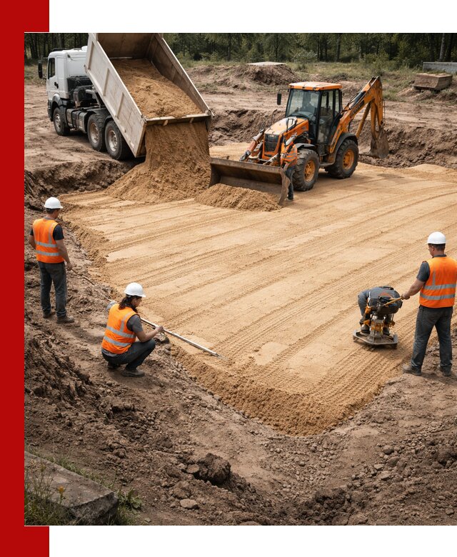 Устройство песчаной подушки для фундаментов и дорог в Белогорске